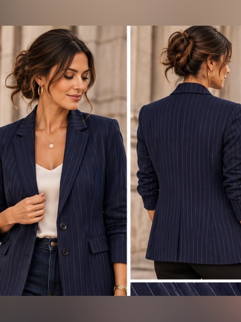 Style & Co. Navy Pinstripe Tailored Blazer